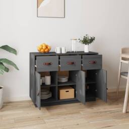 Berkfield Home Sideboard Grey 100x40x75 cm Solid Wood Pine - Size: 100 x 40 x 75 cm - thumbnail 1