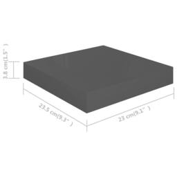 Berkfield Home Durable Floating Wall Shelf High Gloss Grey 23x23.5x3.8 cm MDF - thumbnail 7