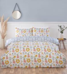 Rapport Home Victorian Bloom Microfibre Reversible Duvet Cover Set with Pillowcase in Blue - Size: King - thumbnail 1