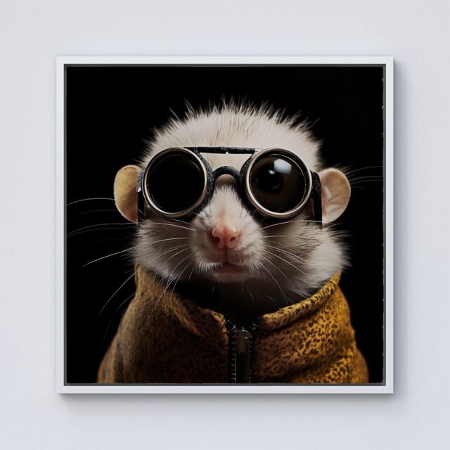 "Warren Reed - Designer Realistic Doormouse with Glasses Framed Canvas in Off-White - Size: W30"" x H30""" - image 1