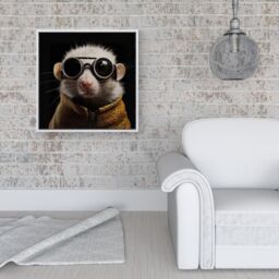 "Warren Reed - Designer Realistic Doormouse with Glasses Framed Canvas in Off-White - Size: W30"" x H30""" - thumbnail 2