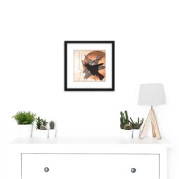 Artery8 Hokkei Three Crows Against Rising Sun Japan Painting 8X8 Inch Square Wooden Framed Wall Art Print Picture with Mount in Black - thumbnail 2