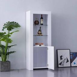 KORVIXA High Gloss Living Room Furniture LED Stand Tall Unit Cabinet in White - Size: 100 cm x 100 cm - thumbnail 5