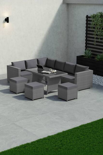 Home Discount 9Pc Garden Vida Belgrave 9 Seater Rattan Fabric UKFR Garden Furniture in Grey - image 1