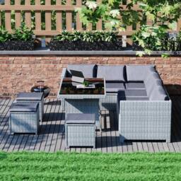 Home Discount 9Pc Garden Vida Belgrave 9 Seater Rattan Fabric UKFR Garden Furniture in Grey - thumbnail 3