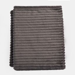 OHS Ribbed Fleece Throw Blanket Plush Travel Bedspread in Charcoal - thumbnail 5