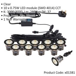 Loops 35mm Recessed Decking Guide Light Kit - 10 x CCT LEDs - Stainless Steel in Metallics - thumbnail 2