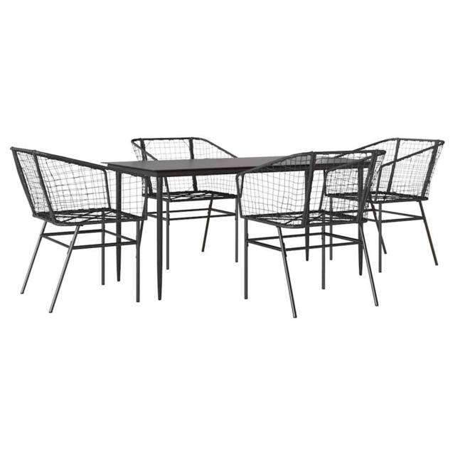 Berkfield Home 5 Piece Garden Dining Set Black Poly Rattan Glass - image 1