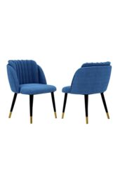 Life Interiors Set of 2 Milano Velvet Dining Chairs with Stylish Ribbed Back Design, Black Metal Legs with Gold Tips in Blue - thumbnail 1