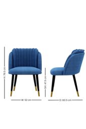 Life Interiors Set of 2 Milano Velvet Dining Chairs with Stylish Ribbed Back Design, Black Metal Legs with Gold Tips in Blue - thumbnail 6