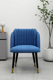 Life Interiors Set of 2 Milano Velvet Dining Chairs with Stylish Ribbed Back Design, Black Metal Legs with Gold Tips in Blue - thumbnail 2