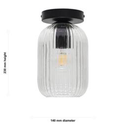 First Choice Lighting Set of 2 Batley - Clear Ribbed Glass Black Ceiling Light Fittings - thumbnail 6