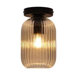 First Choice Lighting Set of 2 Batley - Clear Ribbed Glass Black Ceiling Light Fittings - thumbnail 3