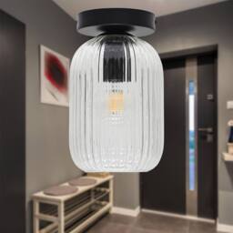 First Choice Lighting Set of 2 Batley - Clear Ribbed Glass Black Ceiling Light Fittings - thumbnail 4