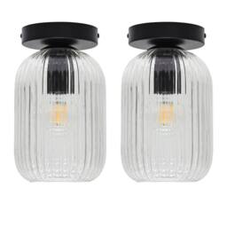 First Choice Lighting Set of 2 Batley - Clear Ribbed Glass Black Ceiling Light Fittings - thumbnail 1