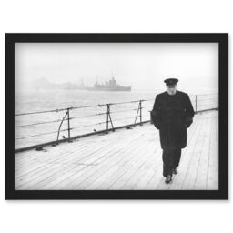 Artery8 Vintage Photo War World WW2 Prime Minister Winston Churchill Deck Ship UK Britain Artwork Framed Wall Art Print A4 in Black - thumbnail 1