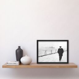 Artery8 Vintage Photo War World WW2 Prime Minister Winston Churchill Deck Ship UK Britain Artwork Framed Wall Art Print A4 in Black - thumbnail 2