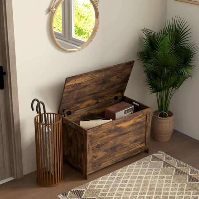 HOMCOM Storage Chest with 2 Safety Hinges, Storage Bench, Rustic Brown - image 1