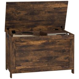 HOMCOM Storage Chest with 2 Safety Hinges, Storage Bench, Rustic Brown - thumbnail 2