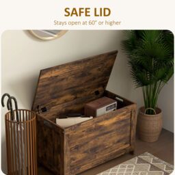 HOMCOM Storage Chest with 2 Safety Hinges, Storage Bench, Rustic Brown - thumbnail 4