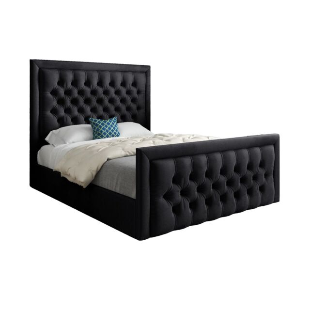 KDMD Napster Upholstered Soft Velvet Designer Bed Frame in Black - Size: Small Double - image 1