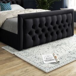 KDMD Napster Upholstered Soft Velvet Designer Bed Frame in Black - Size: Small Double - thumbnail 4