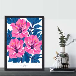 ARTZE Pink & Blue Cosmos Flower Market Gallery Framed Print SIZE: A3 with Black Frame in Mid Blue - Size: A4 - thumbnail 2