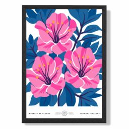 ARTZE Pink & Blue Cosmos Flower Market Gallery Framed Print SIZE: A3 with Black Frame in Mid Blue - Size: A4 - thumbnail 1