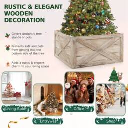 Gymax 100% Solid Wood Vintage Christmas Tree Collar Box Christmas Tree Skirt in Light Brown - thumbnail 3