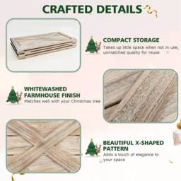 Gymax 100% Solid Wood Vintage Christmas Tree Collar Box Christmas Tree Skirt in Light Brown - thumbnail 6