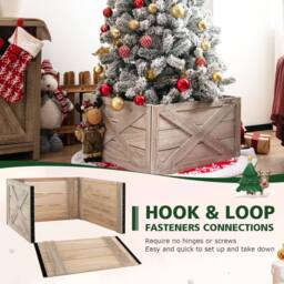 Gymax 100% Solid Wood Vintage Christmas Tree Collar Box Christmas Tree Skirt in Light Brown - thumbnail 4