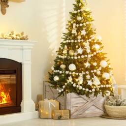 Gymax 100% Solid Wood Vintage Christmas Tree Collar Box Christmas Tree Skirt in Light Brown - thumbnail 9