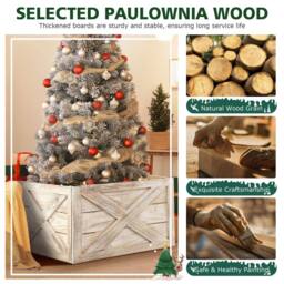 Gymax 100% Solid Wood Vintage Christmas Tree Collar Box Christmas Tree Skirt in Light Brown - thumbnail 5