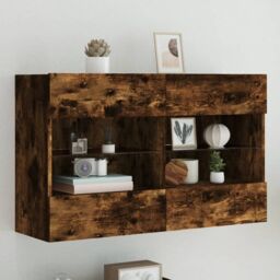 Berkfield Home TV Wall Cabinet with LED Lights Smoked Oak 98.5x30x60.5 cm in Brown - thumbnail 1