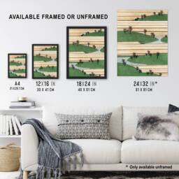 Artery8 Landscape Hills Pattern Retro Japan Framed Wall Art Print Bijutsukai in Green - Size: A4 - thumbnail 3