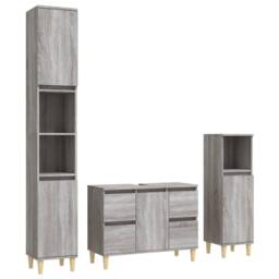 Berkfield Home 3 Piece Bathroom Furniture Set Grey Sonoma Engineered Wood - thumbnail 1