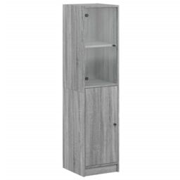 Berkfield Home Highboard with Glass Door Grey Sonoma 35x37x142 cm - Size: 35 x 37 x 142 cm - thumbnail 2