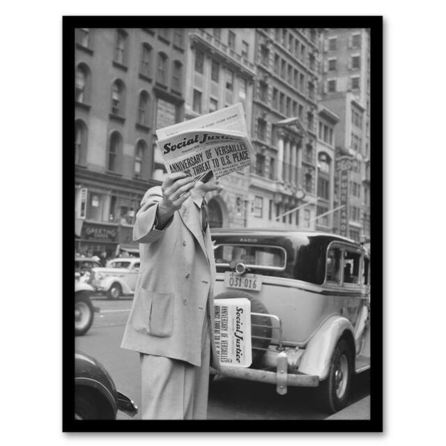 Artery8 Social Justice Newsboy Dorothea Lange Framed Wall Art Print in Grey - Size: A4 - image 1