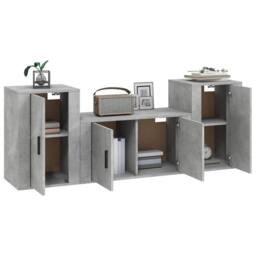 Berkfield Home 3 Piece TV Cabinet Set Concrete Grey Engineered Wood - thumbnail 3