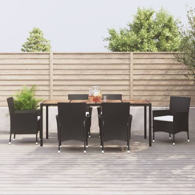 Berkfield Home 7 Piece Garden Dining Set with Cushions Black Poly Rattan - image 1