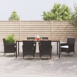Berkfield Home 7 Piece Garden Dining Set with Cushions Black Poly Rattan - thumbnail 1