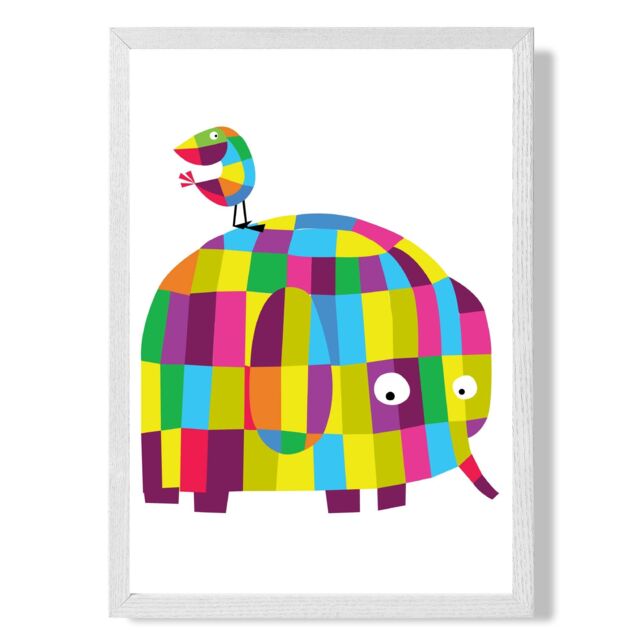 ARTZE Elephant Bright Geometric Animal Framed Print SIZE: A3 with White Frame - Size: A4 - image 1