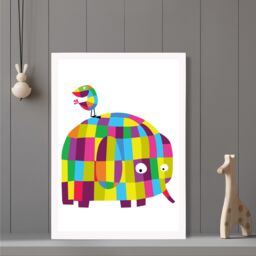 ARTZE Elephant Bright Geometric Animal Framed Print SIZE: A3 with White Frame - Size: A4 - thumbnail 2