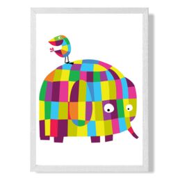 ARTZE Elephant Bright Geometric Animal Framed Print SIZE: A3 with White Frame - Size: A4 - thumbnail 1
