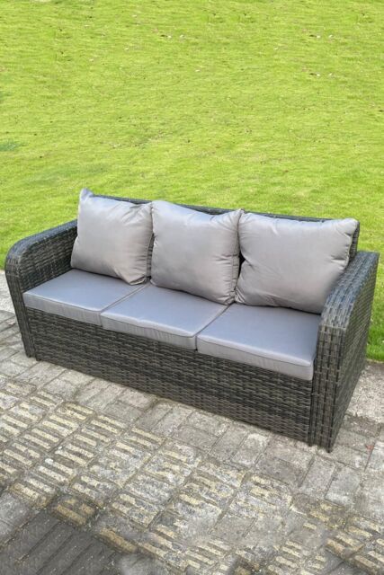 Fimous High Back 3 Seater Rattan Sofa With Cushion in Dark Grey - image 1