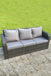 Fimous High Back 3 Seater Rattan Sofa With Cushion in Dark Grey - thumbnail 3