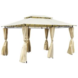 Charles Bentley 3M X 4M Steel Art Beige Gazebo With Side Curtains Marquee Tent - thumbnail 1