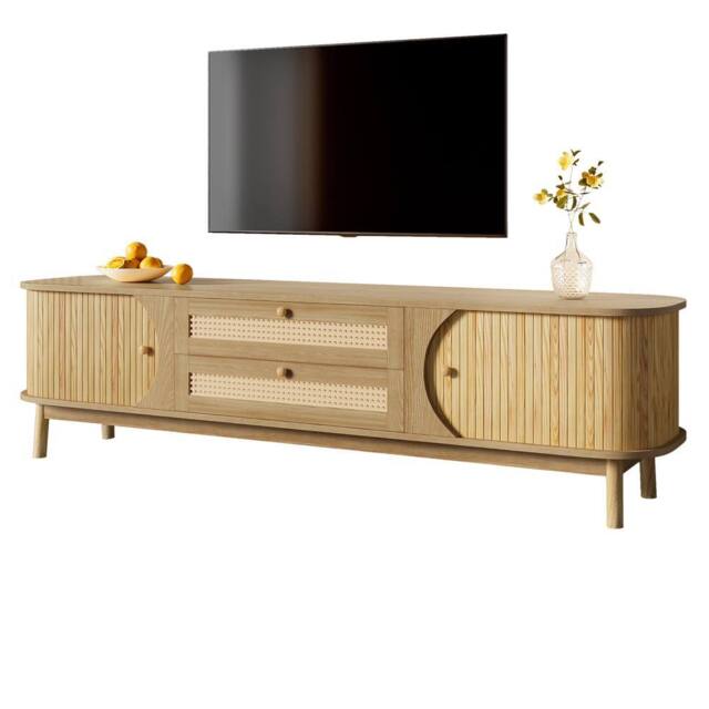 ModernLuxe Country style TV cabinet with rattan drawers, doors & storage in Natural - image 1