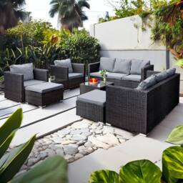 Oseasons Acorn Deluxe Rattan 10 Seat Lounge Sofa Set in Black - thumbnail 1