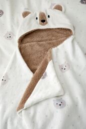 Catherine Lansfield 'Cosy Bear' So Soft Fleece Hooded Blanket in Natural
